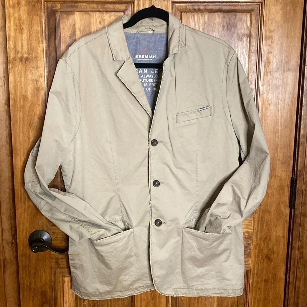 Jeremiah American Legacy Tan cotton lined Blazer flap pockets Mens Size Large L